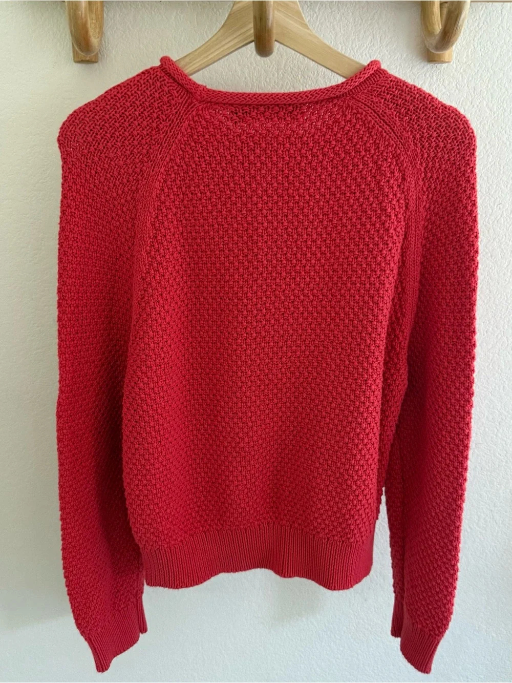 Ralph Lauren minimalist vibrant red textured knit sweater in XL preppy classic
